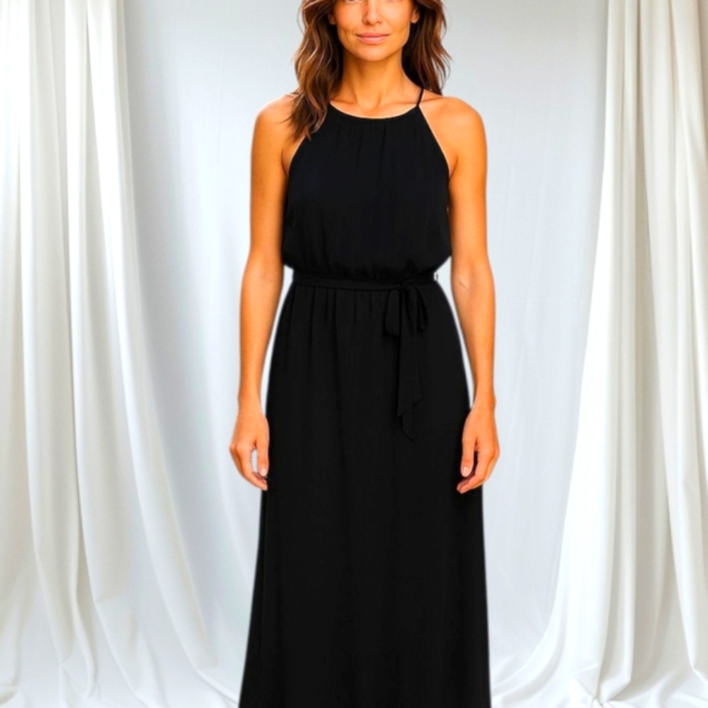 Sheer Bottom Black Halter Sleeveless Maxi Dress